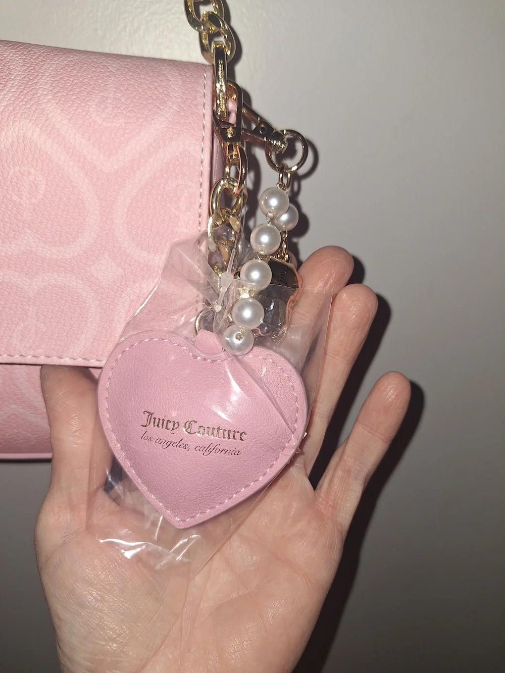Juicy Couture Pink Heart-Pattern Crossbody Bag Or Shoulder Bag with Gold Accents